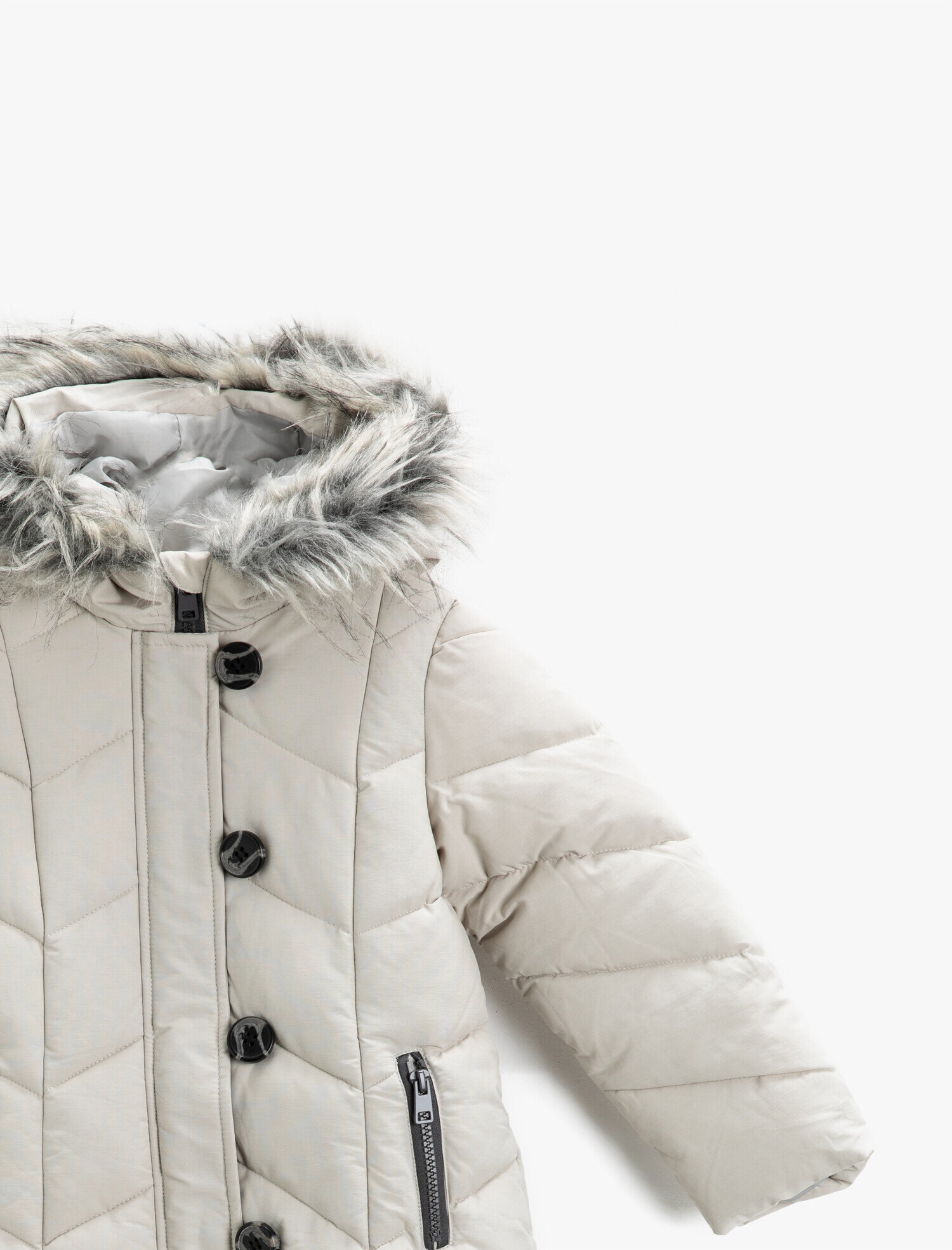  Kız Çocuk Suni Kürk Kapşonlu Şişme Kaban