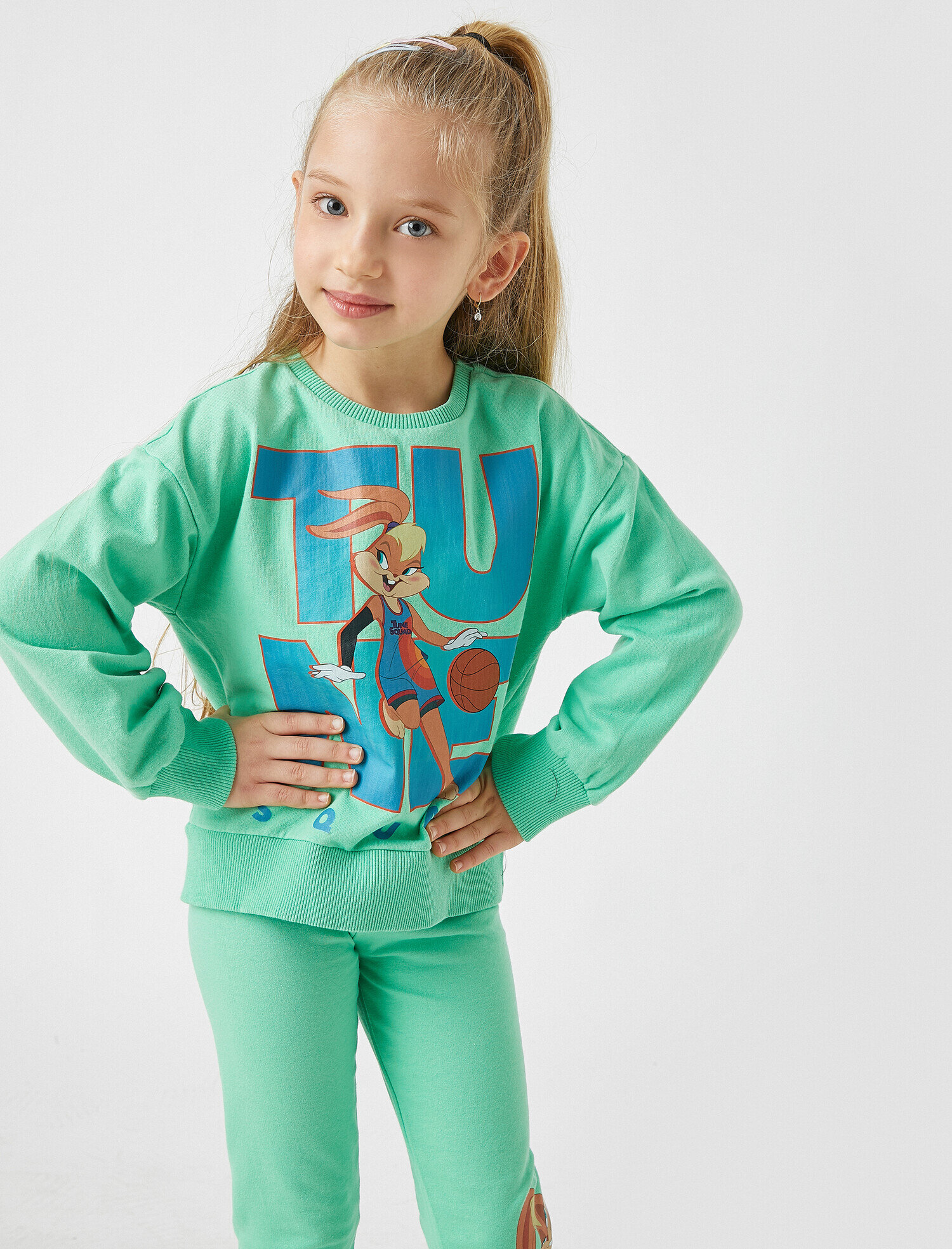  Kız Çocuk Lola Bunny Lisanslı Baskılı Uzun Kollu Sweatshirt Pamuklu Bisiklet Yaka