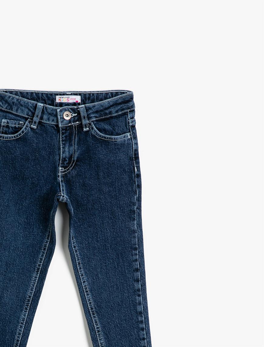  Kız Çocuk Kot Pantolon Pamuklu Cepli - Loose Jean