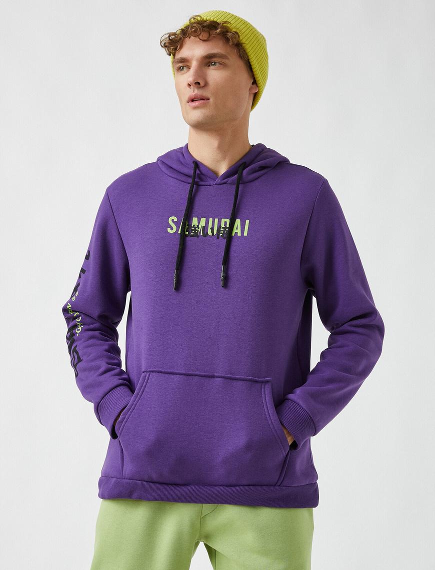   Samuray Baskılı Kapüşonlu Sweatshirt