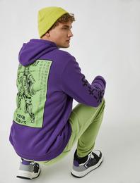 Samuray Baskılı Kapüşonlu Sweatshirt