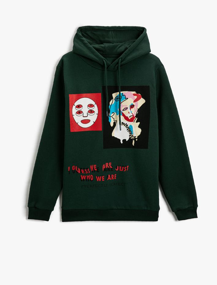  Baskılı Kapüşonlu Sweatshirt