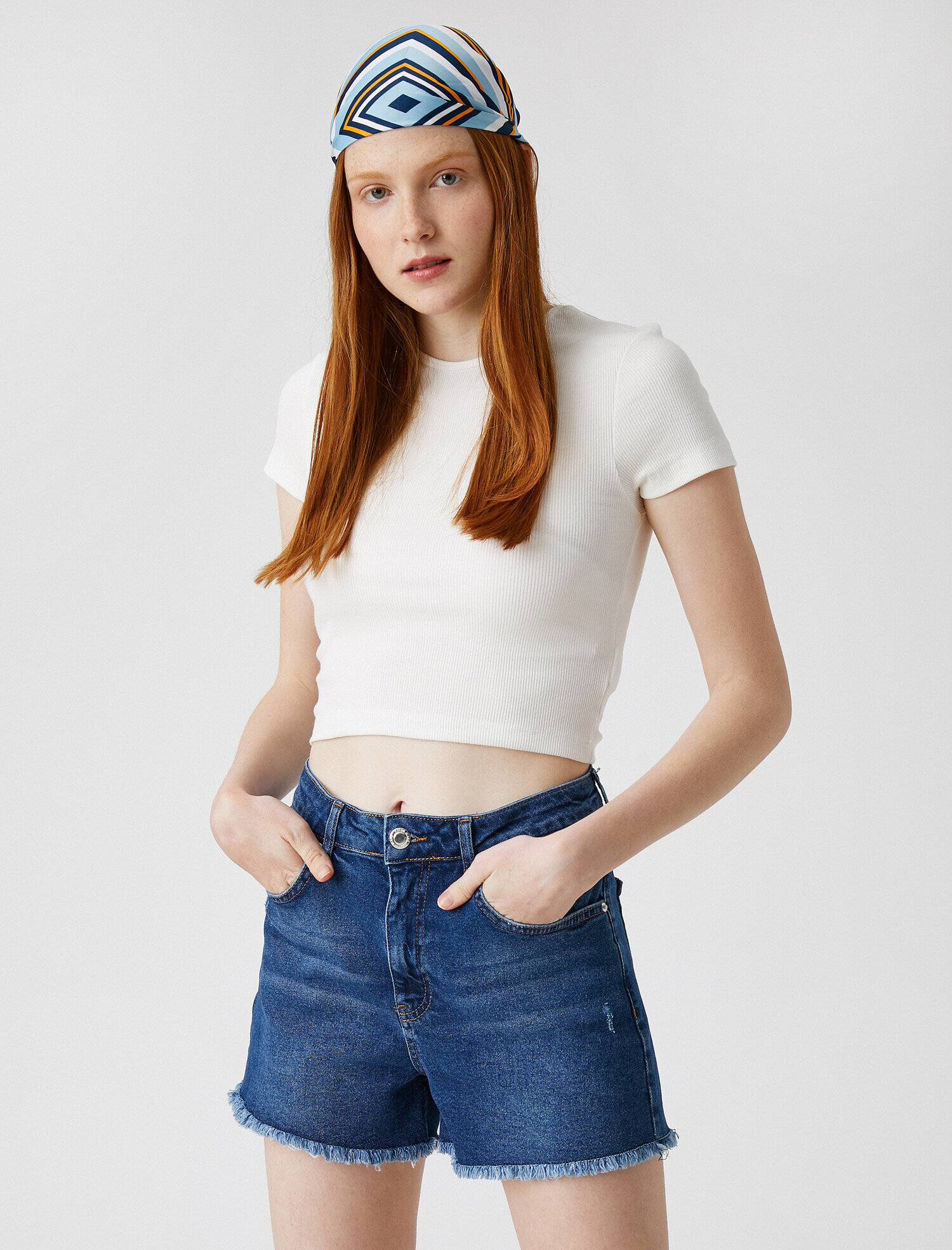   Fitilli Tişört Bisiklet Yaka Pamuklu