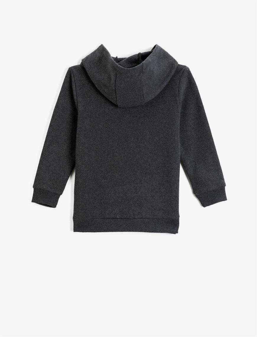  Erkek Çocuk Dinazor Baskılı Kapşonlu Sweatshirt Uzun Kollu
