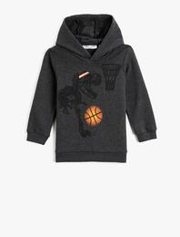 Dinazor Baskılı Kapşonlu Sweatshirt Uzun Kollu