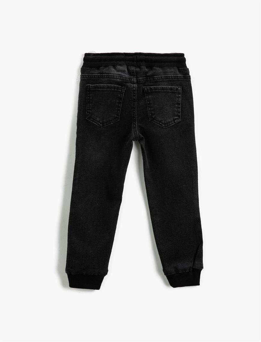  Erkek Çocuk Kot Pantolon Jogger Beli Lastikli Cepli Pamuklu - Jegging Jean