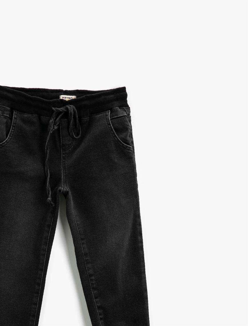  Erkek Çocuk Kot Pantolon Jogger Beli Lastikli Cepli Pamuklu - Jegging Jean