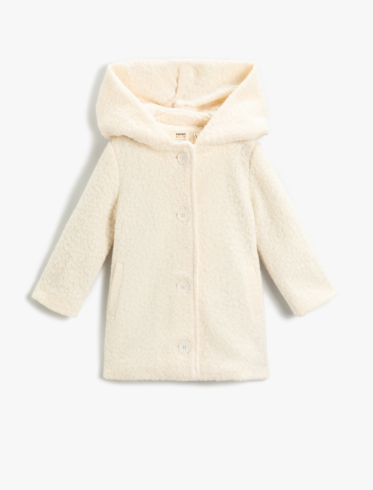  Kız Çocuk Dokulu Kapüşonlu Kaban Cepli Uzun Kollu