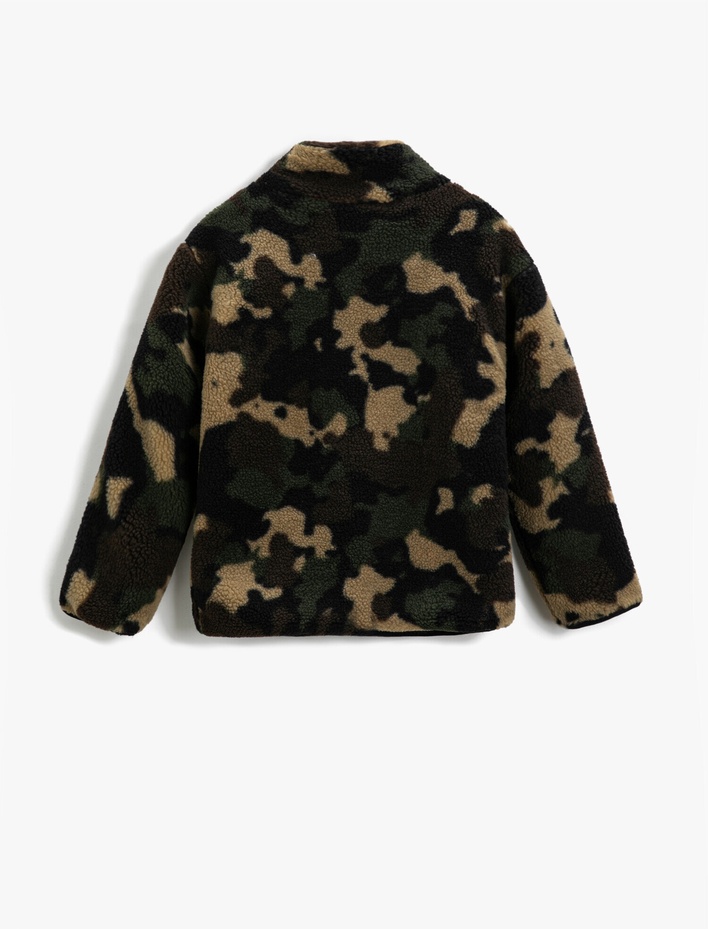 Erkek Çocuk Kamuflaj Desenli Peluş Mont Cep Detaylı Fermuarlı