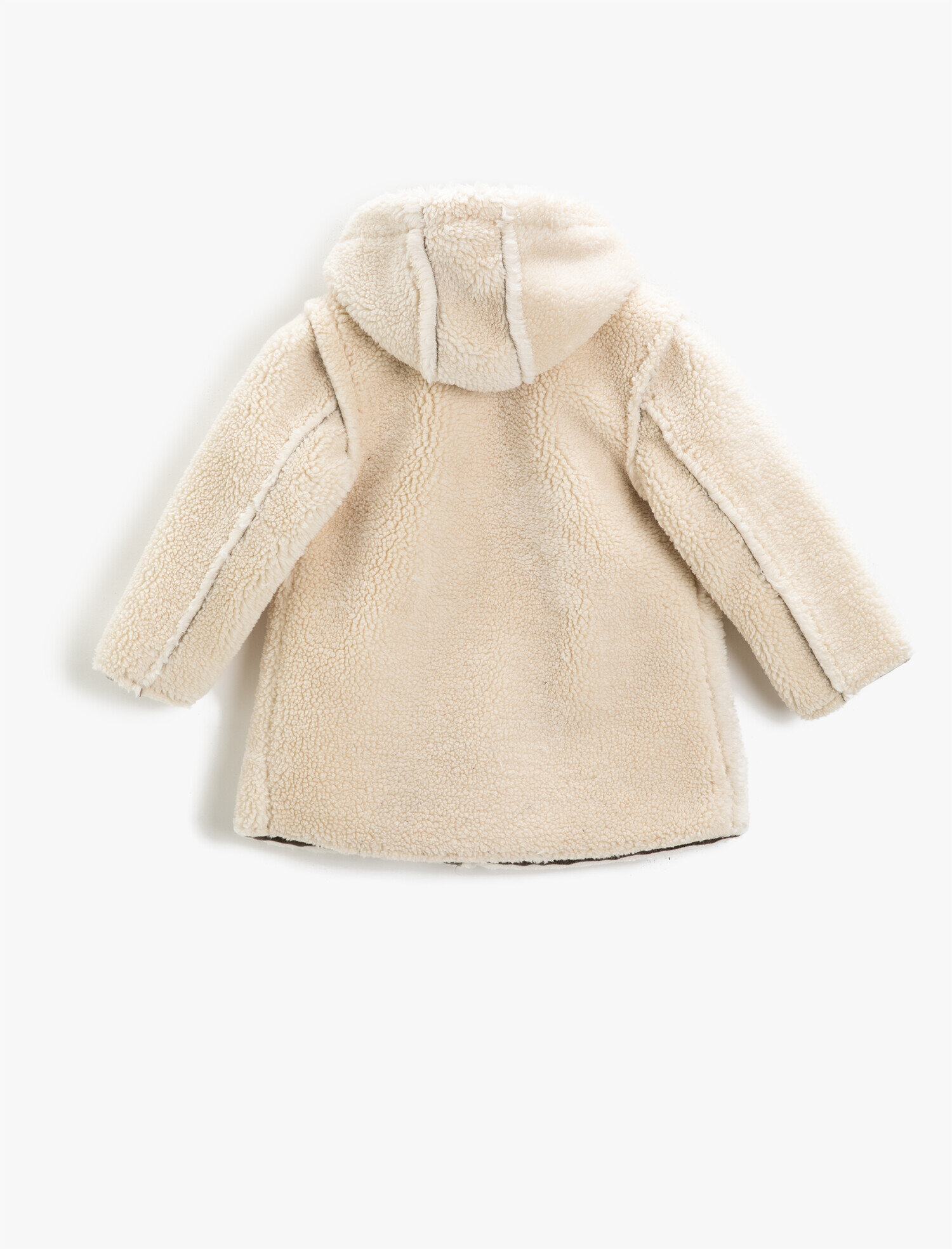 Kız Çocuk Kapüşonlu Peluş Kaban Çift Cepli Düğmeli