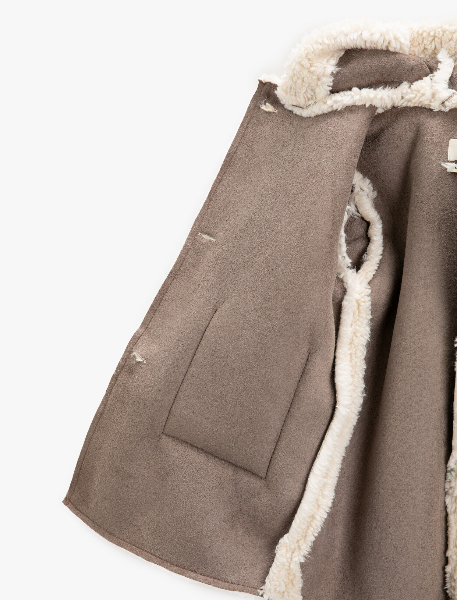 Kız Çocuk Kapüşonlu Peluş Kaban Çift Cepli Düğmeli