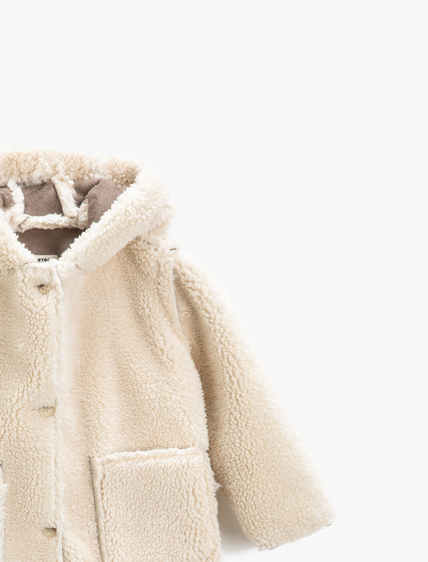 Kız Çocuk Kapüşonlu Peluş Kaban Çift Cepli Düğmeli