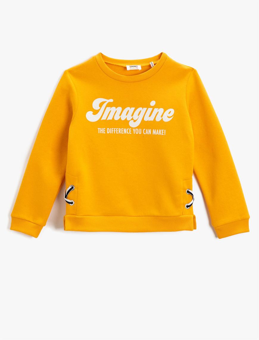  Kız Çocuk Slogan Baskılı Sweatshirt Uzun Kollu Pamuklu