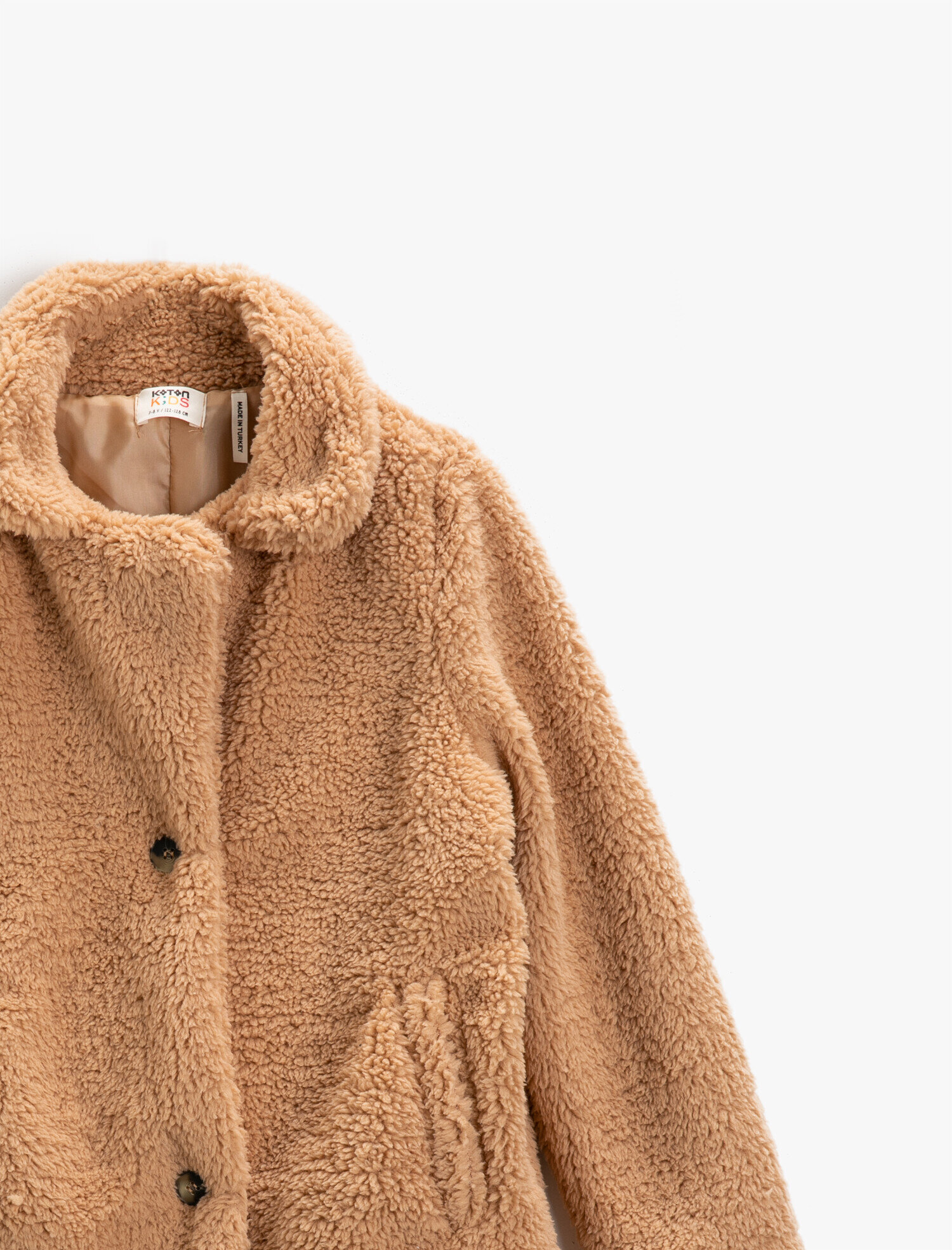  Kız Çocuk Peluş Mont Cepli Dik Yakalı