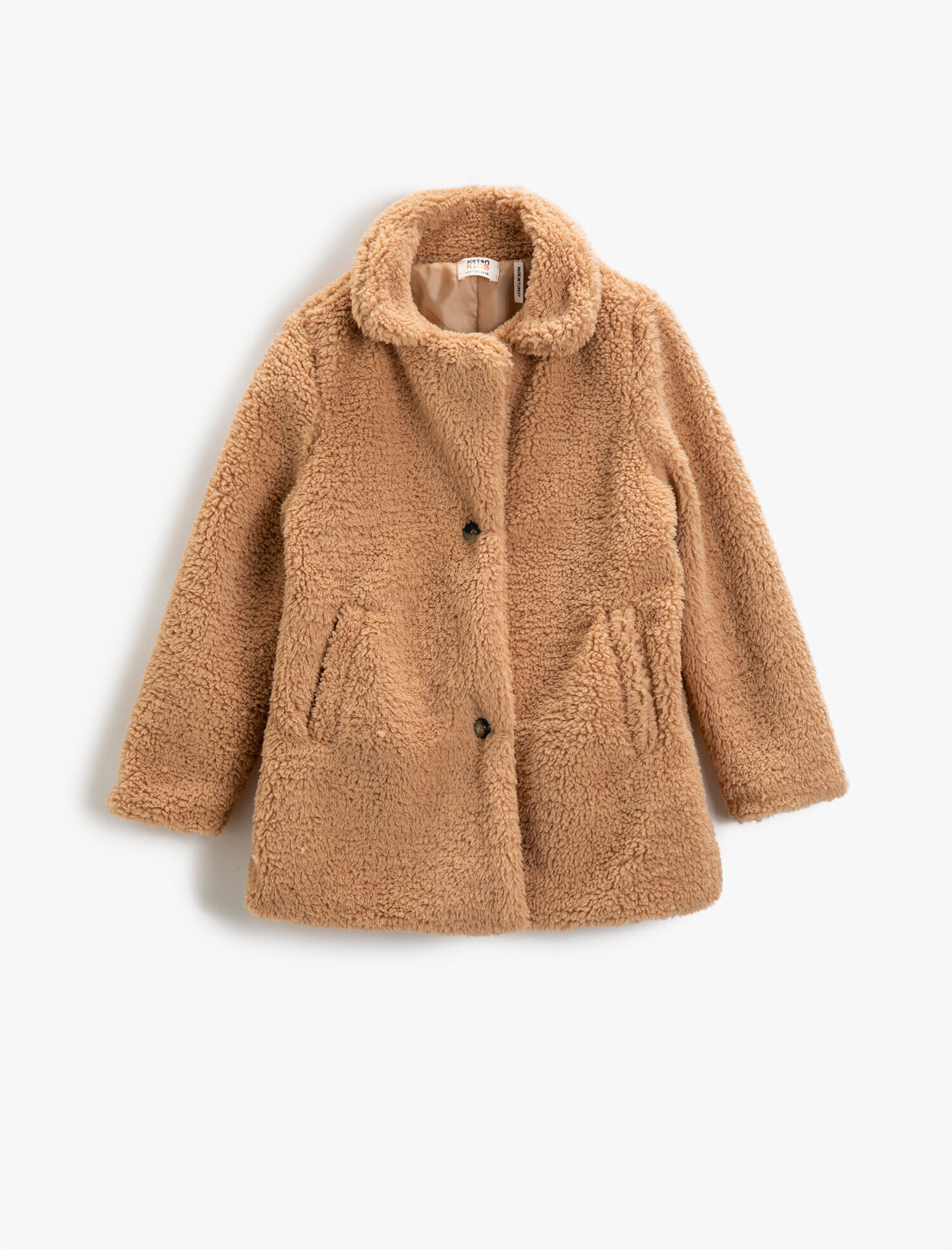  Kız Çocuk Peluş Mont Cepli Dik Yakalı