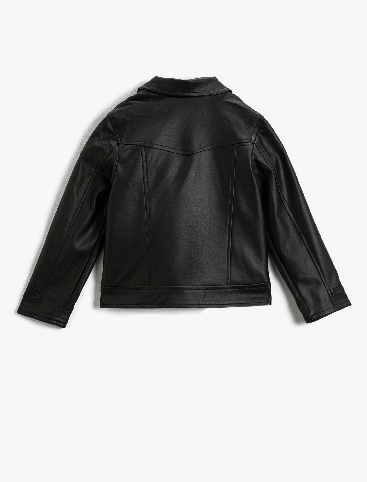  Kız Çocuk Fermuarlı Uzun Kollu Suni Deri Ceket