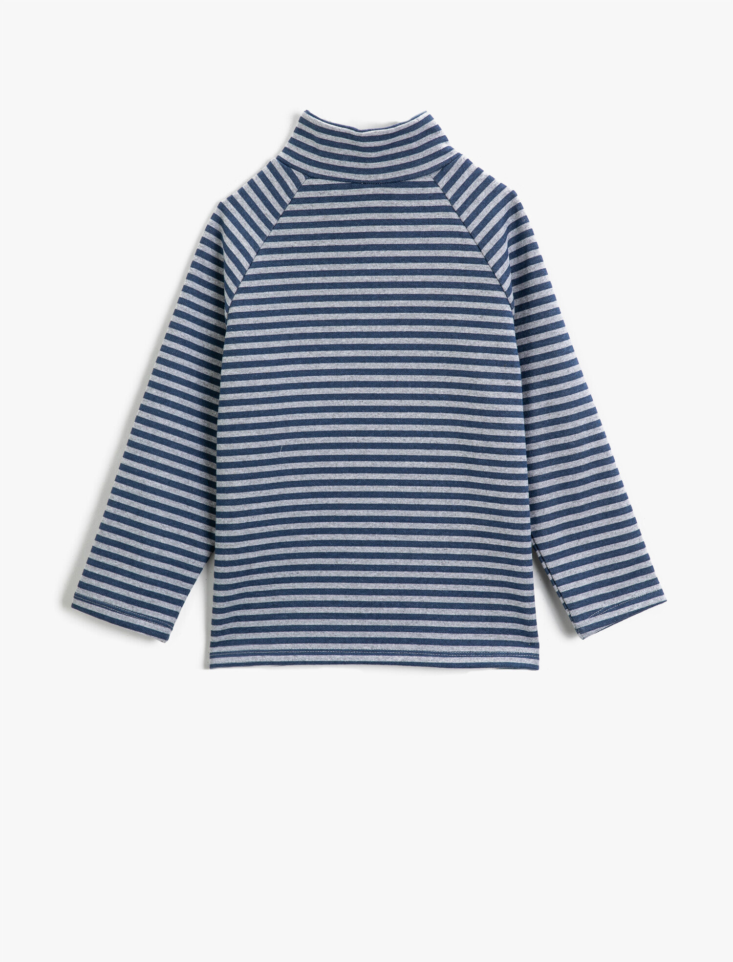  Erkek Çocuk Slogan Baskılı Çizgili Tişört Yakası Fermuarlı Uzun Kollu