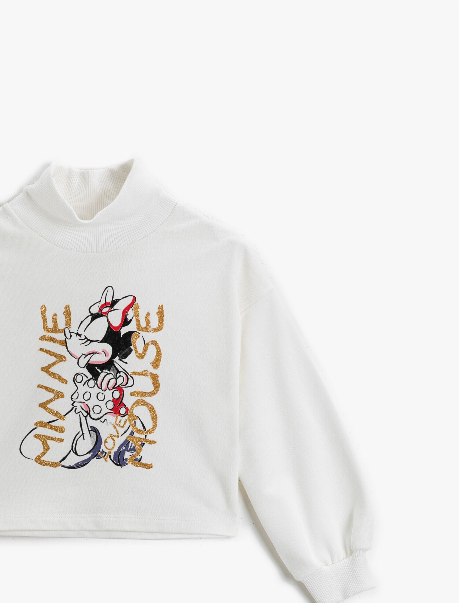  Kız Çocuk Minnie Mouse Lisanslı Baskılı Sweatshirt Balon Kollu Pamuklu