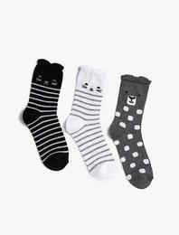 Çoklu Çizgili Desenli Pamuklu Çorap Seti