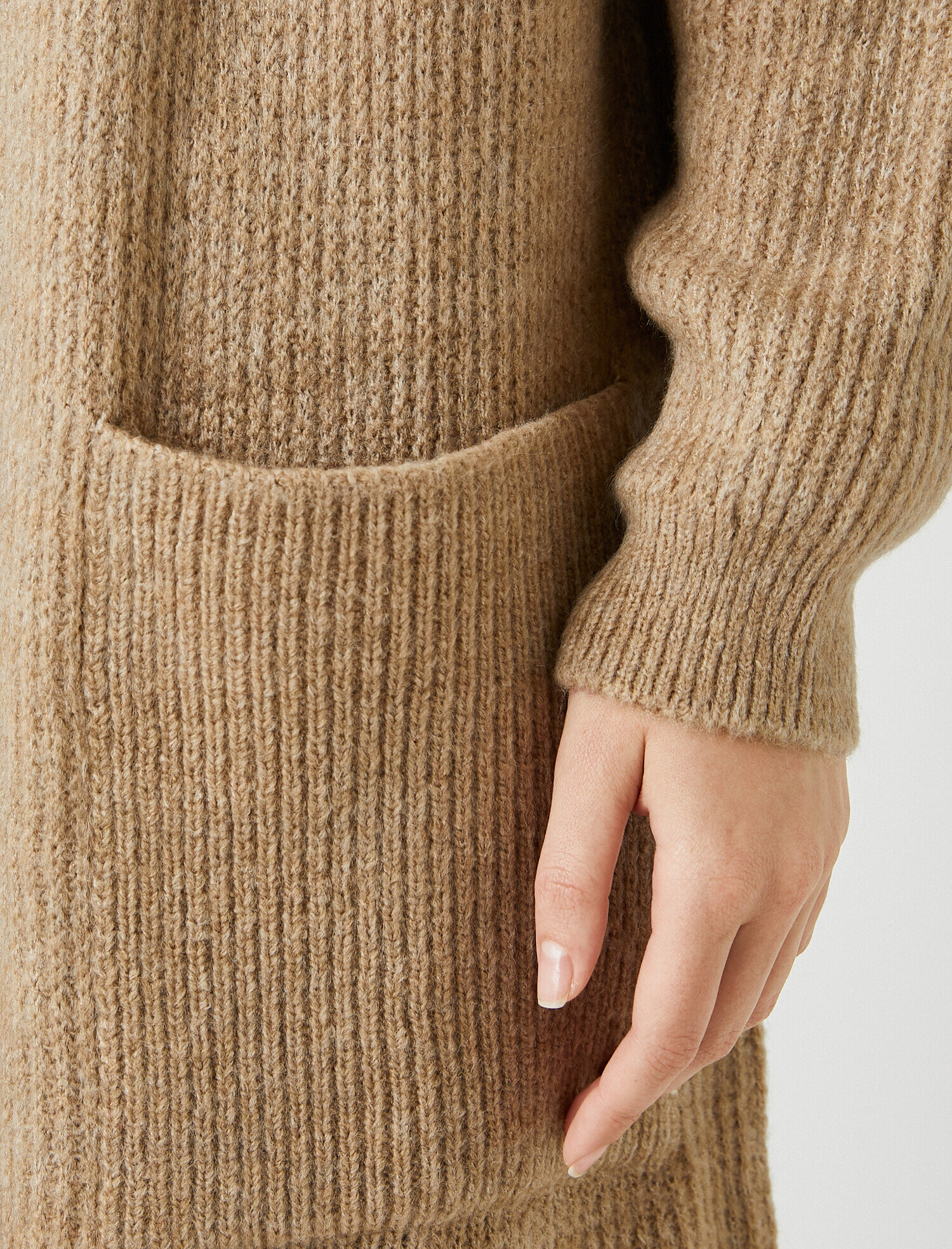   Uzun Kollu Cepli Ribanalı Hırka