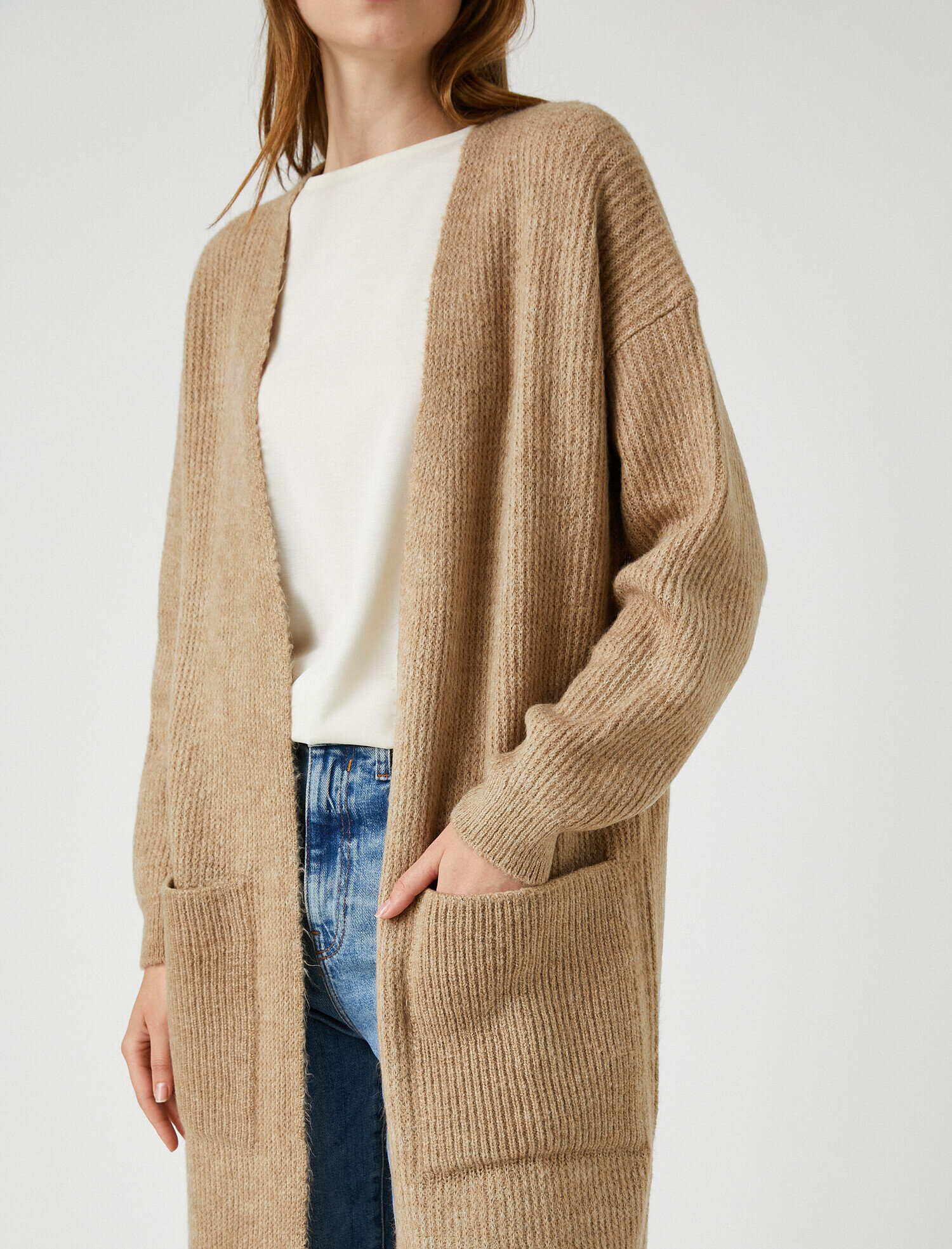   Uzun Kollu Cepli Ribanalı Hırka