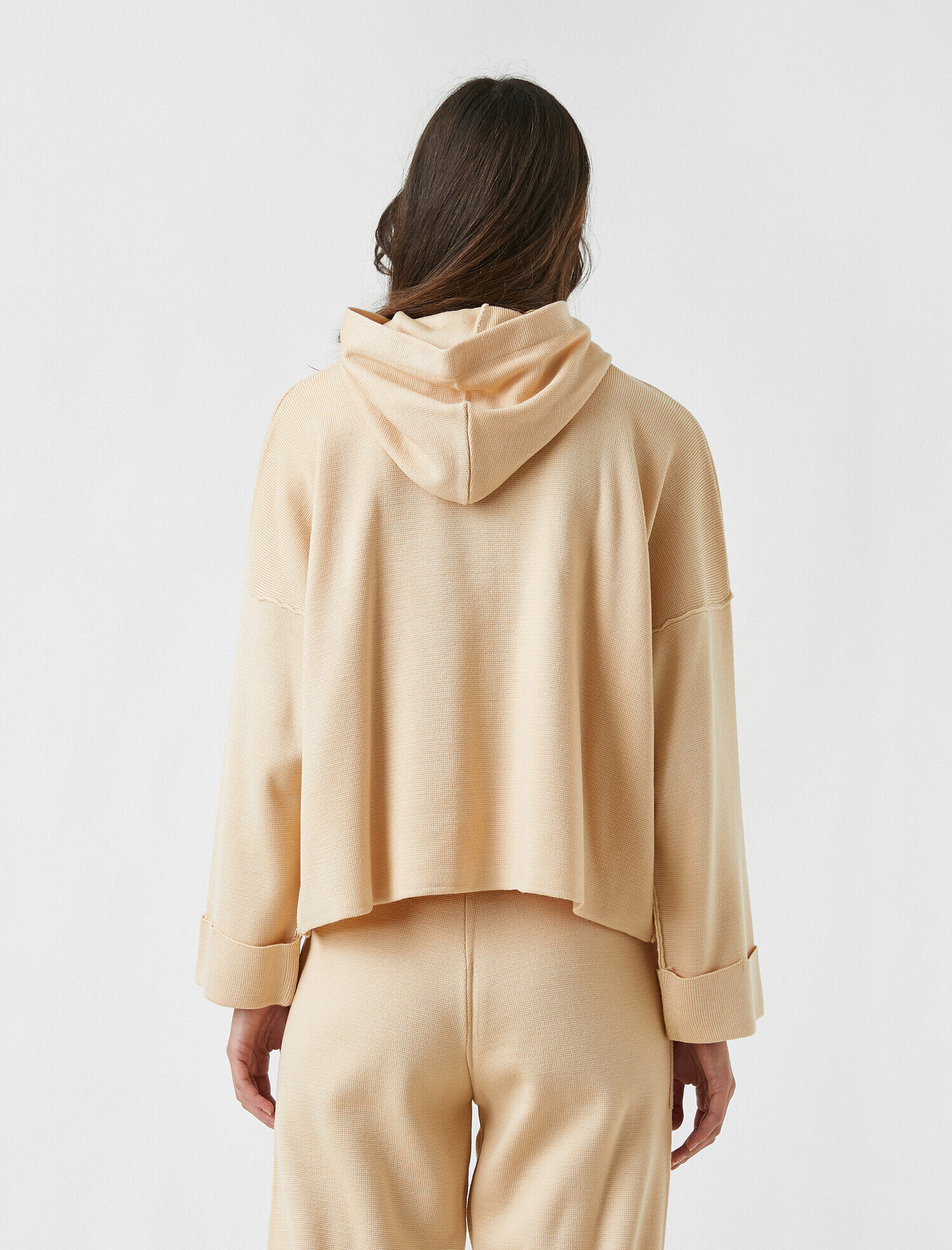   Kapüşonlu Kanguru Cepli Triko Kazak Kaşmir Dokulu