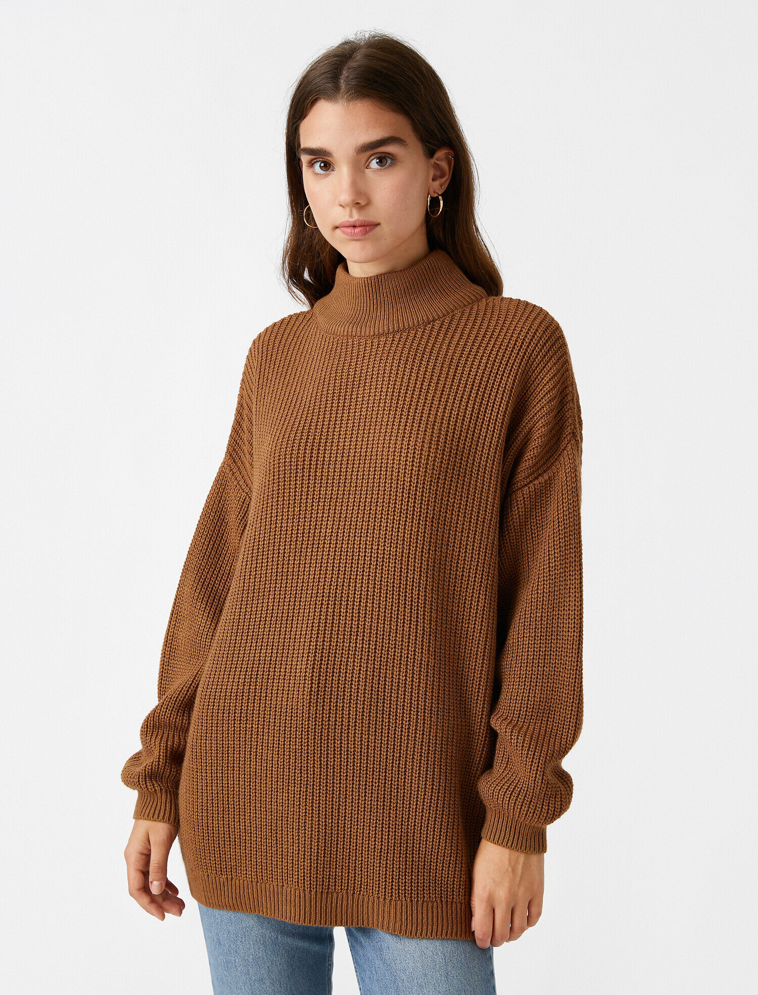   Balıkçı Yaka Oversize Kazak Triko Kaşmir Dokulu