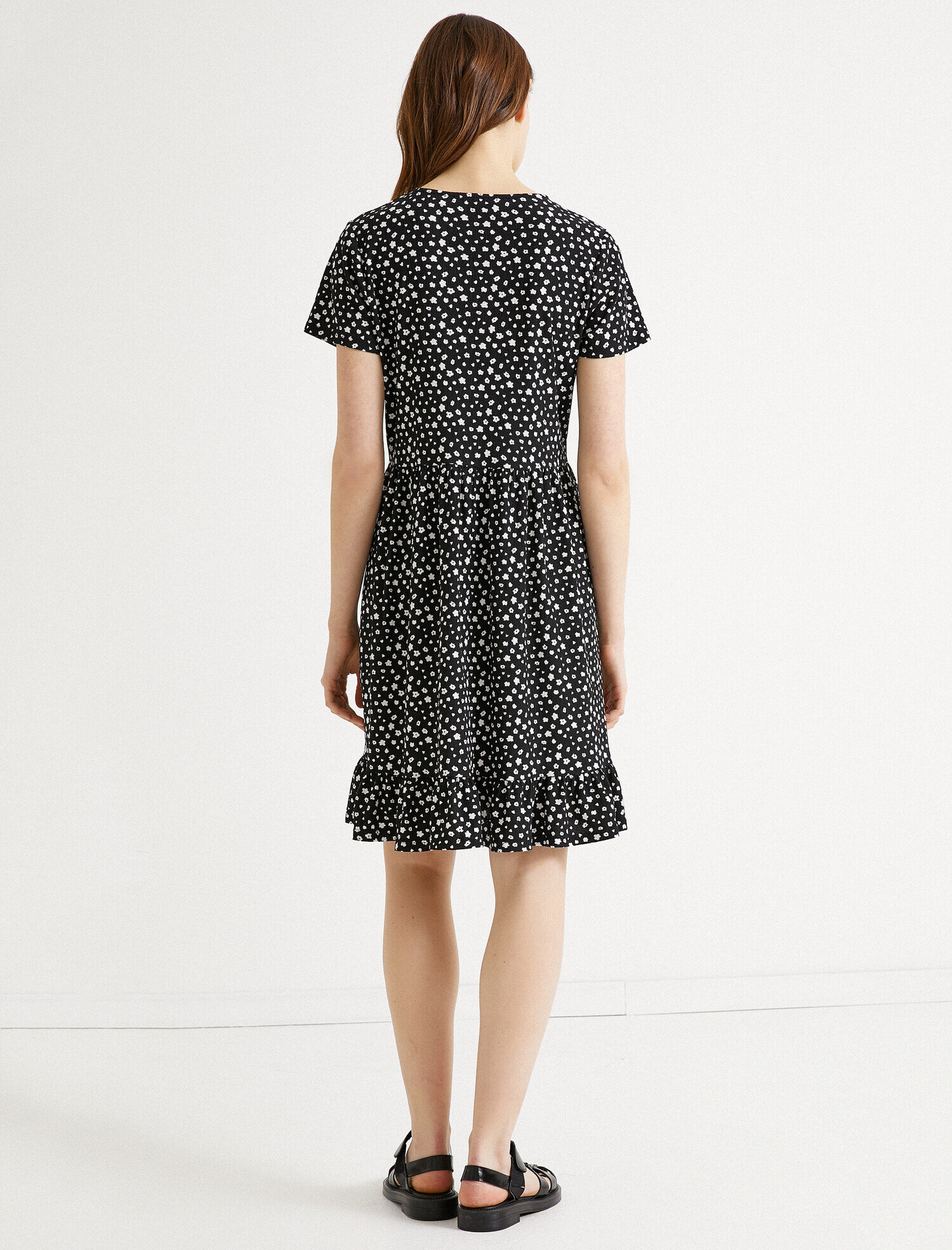   Çiçekli Yazlık Elbise Kısa Kollu Bisiklet Yaka