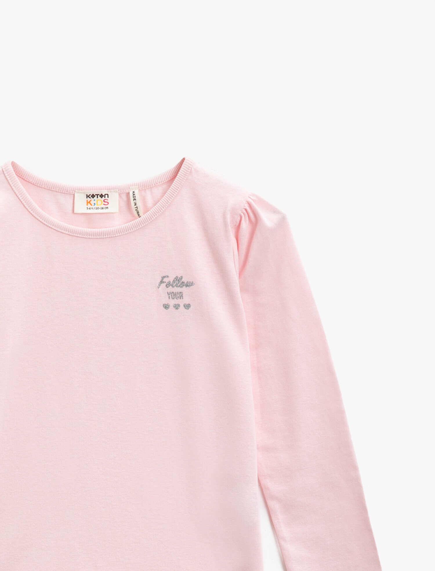  Kız Çocuk Pamuklu Yazılı Baskılı Uzun Kollu Bisiklet Yaka Tişört