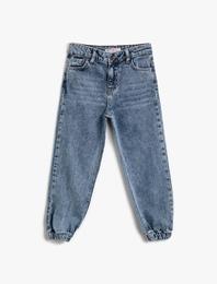 Kot Pantolon Pamuklu Cepli Paçası Lastikli - Jegging Jean