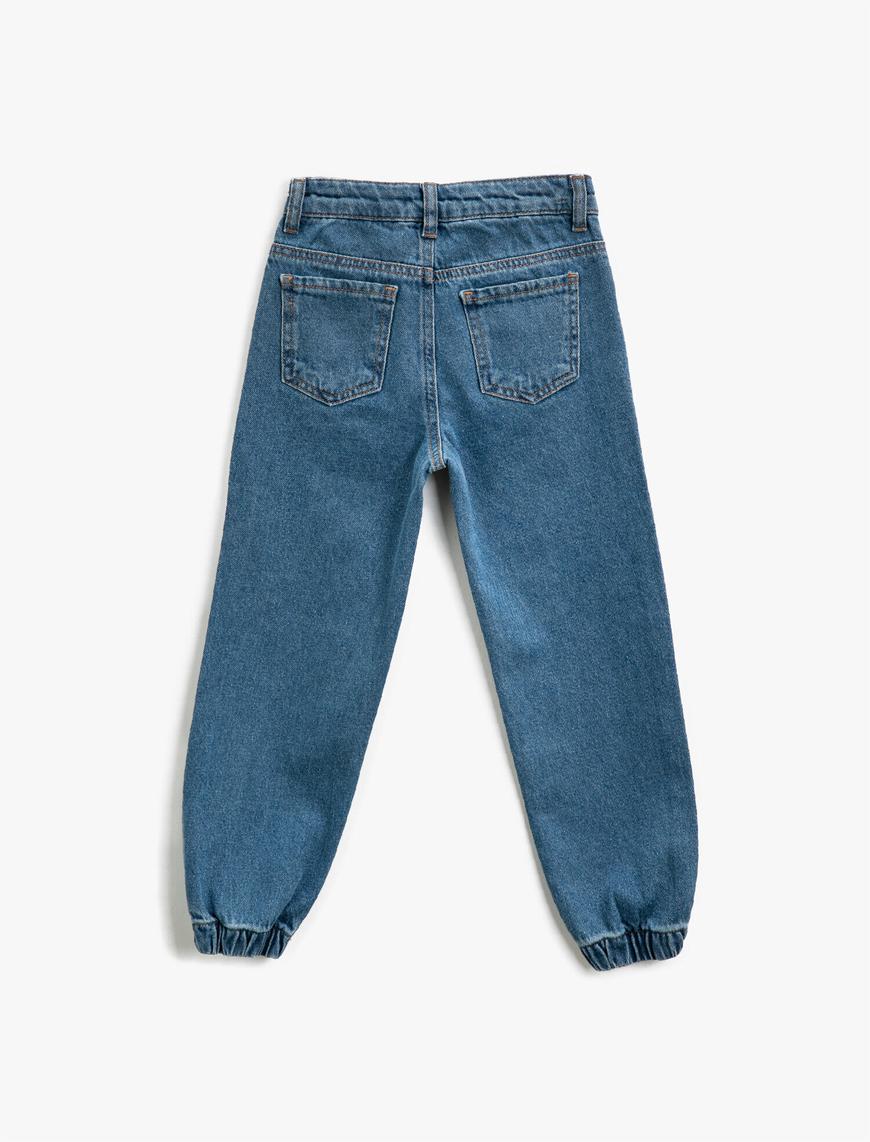  Kız Çocuk Kot Pantolon Pamuklu Cepli Paçası Lastikli - Jegging Jean