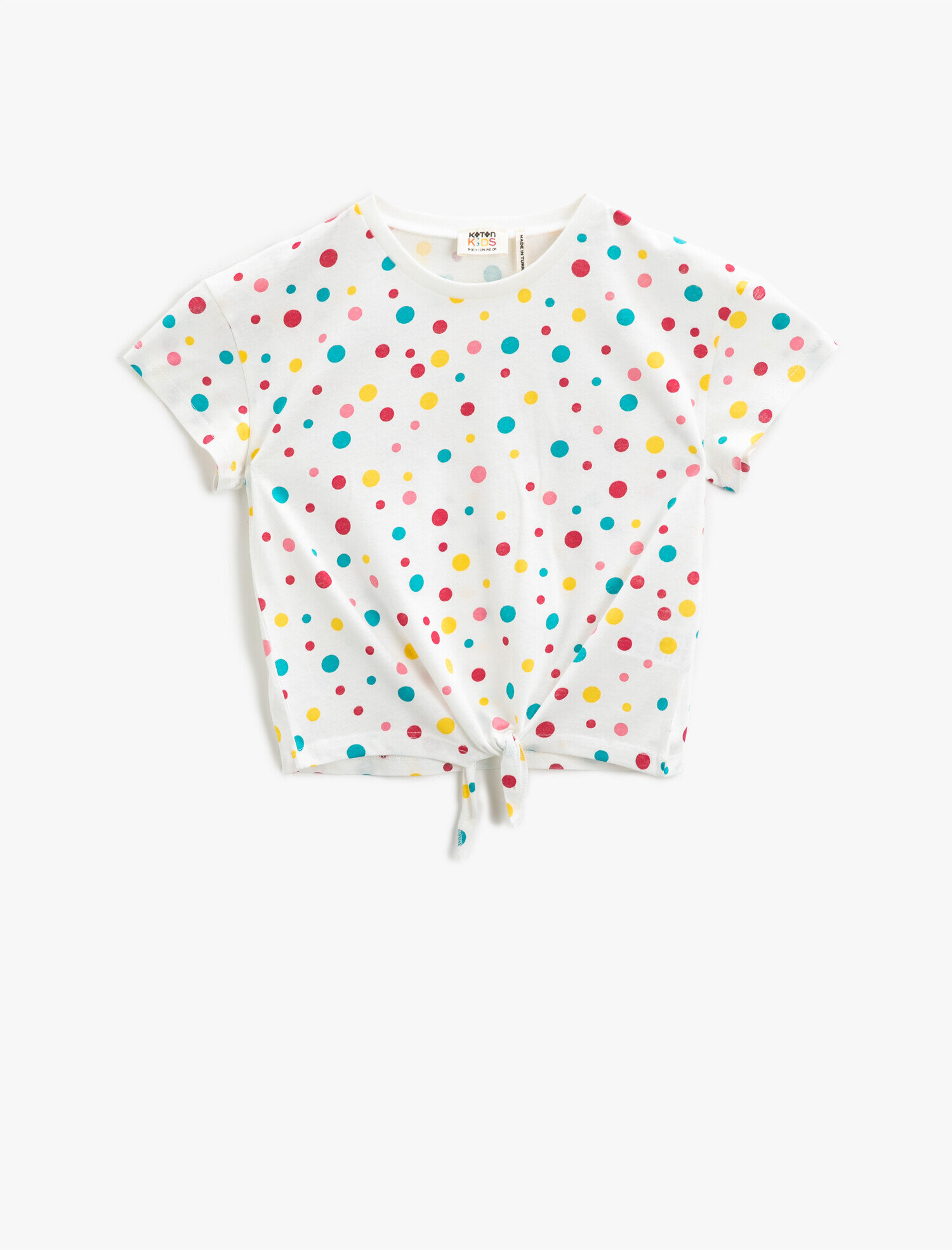  Kız Çocuk Puantiyeli Tişört Bisiklet Yaka Kısa Kollu