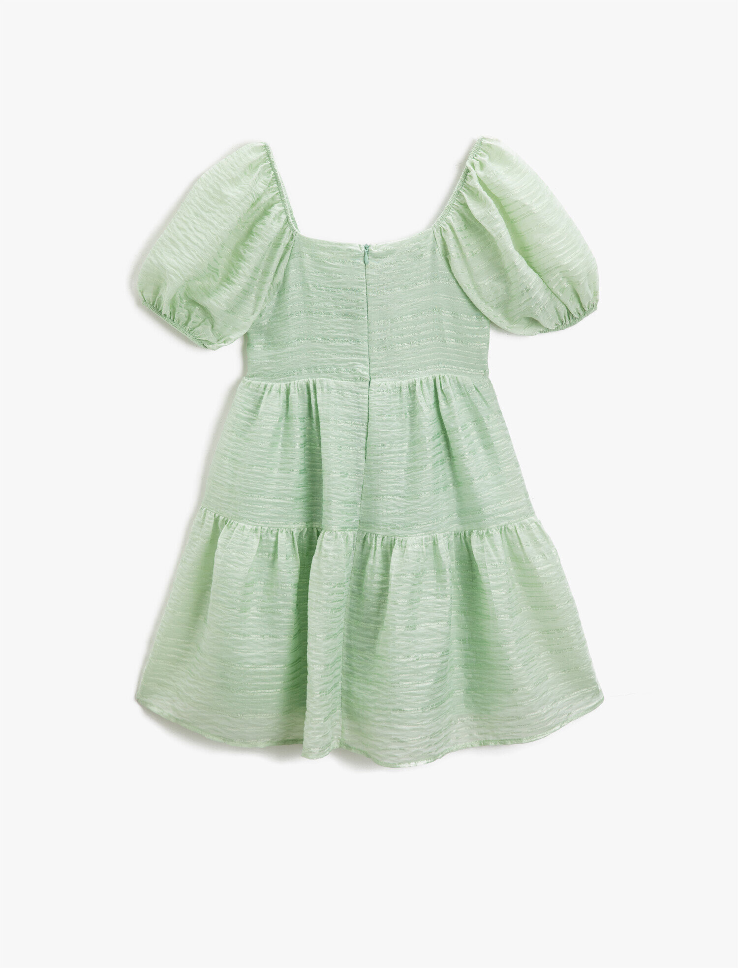  Kız Çocuk Balon Kol Elbise Şeritli Kısa Kollu