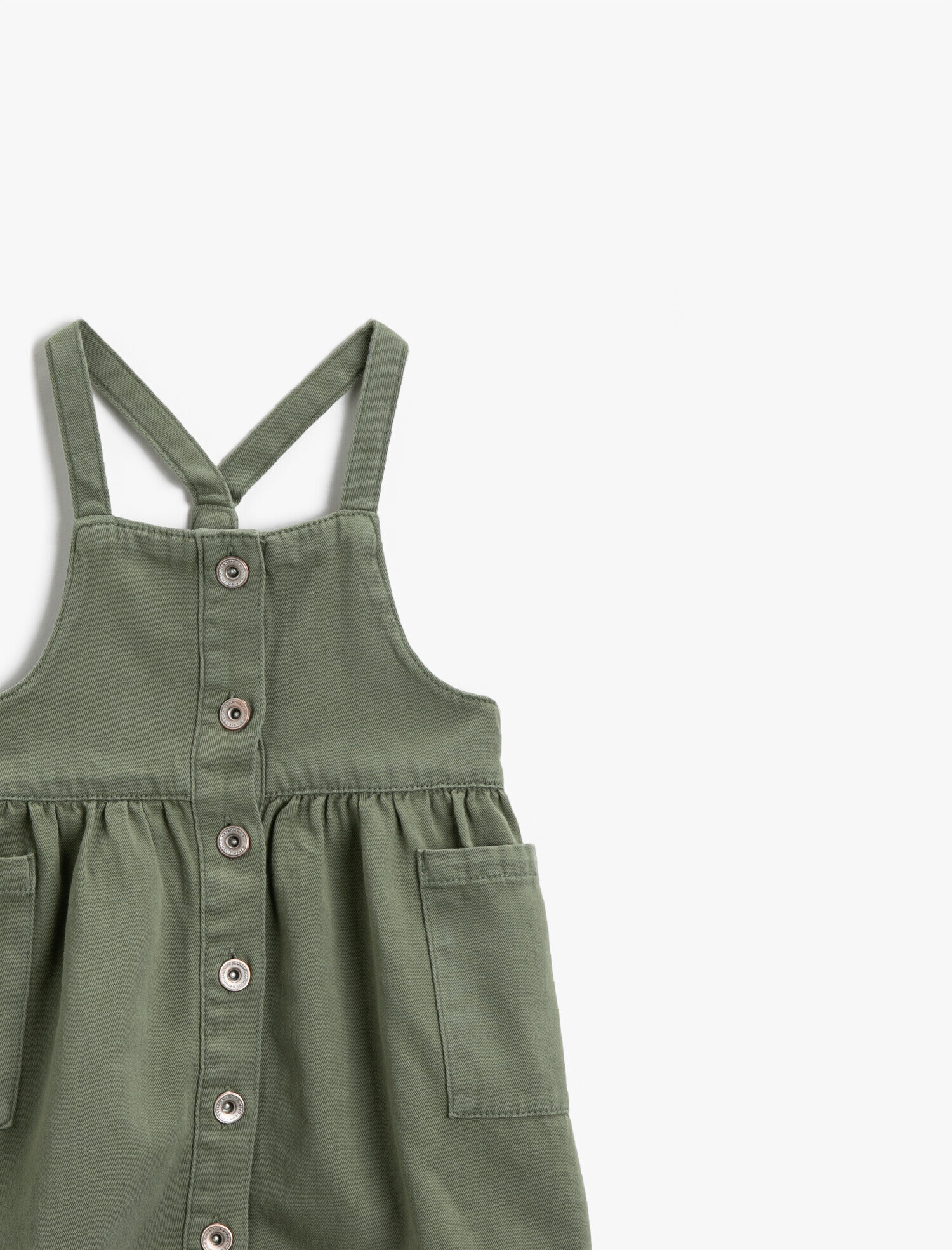  Kız Çocuk Düğmeli Elbise Pamuklu Askılı Cepli