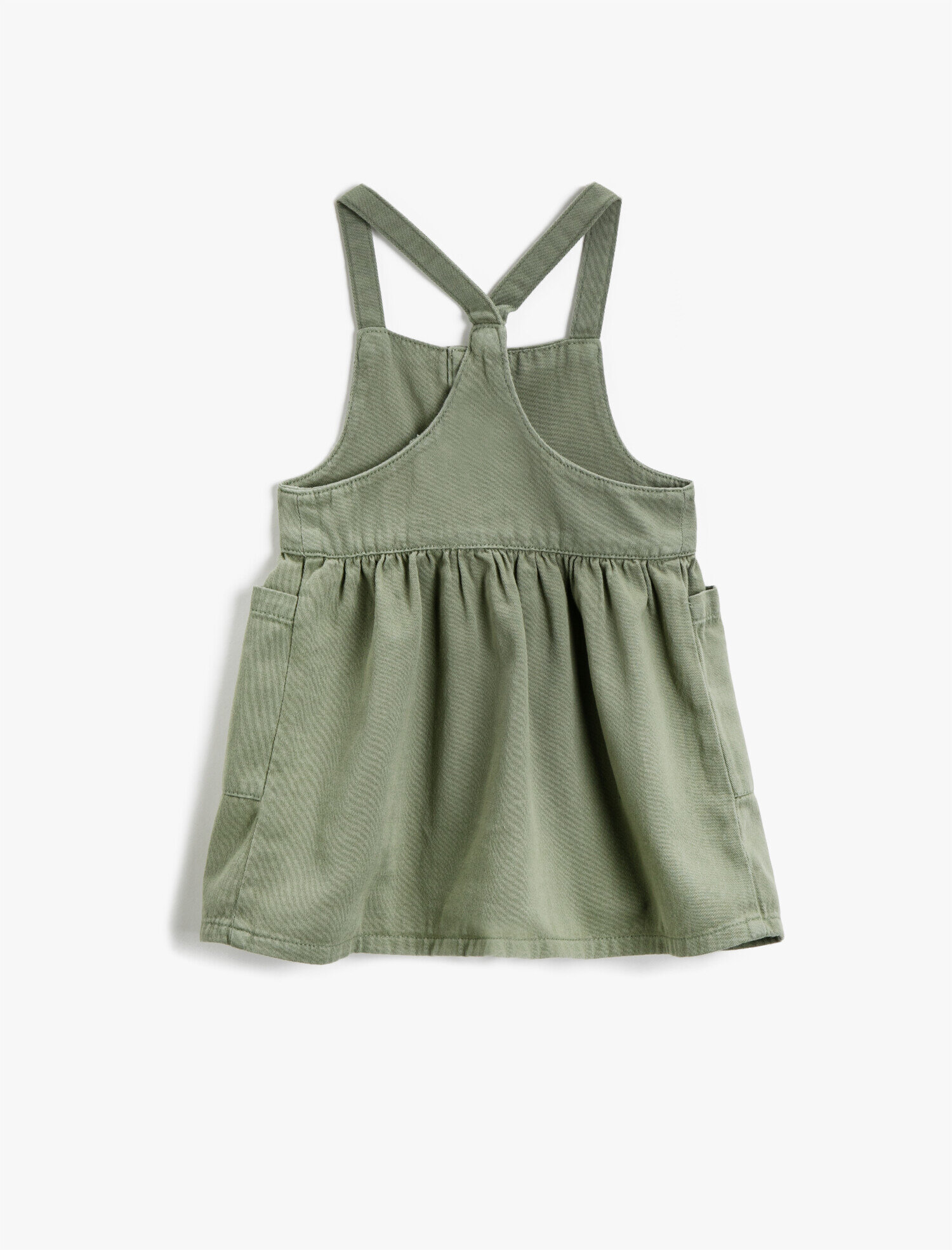  Kız Çocuk Düğmeli Elbise Pamuklu Askılı Cepli