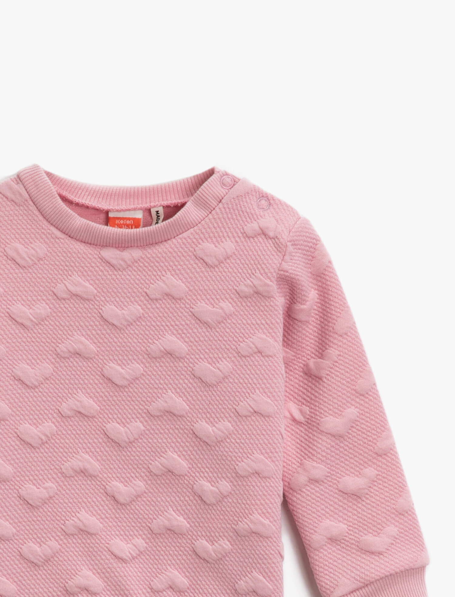  Kız Bebek Bisiklet Yaka Kalp Desenli Uzun Kollu Sweatshirt