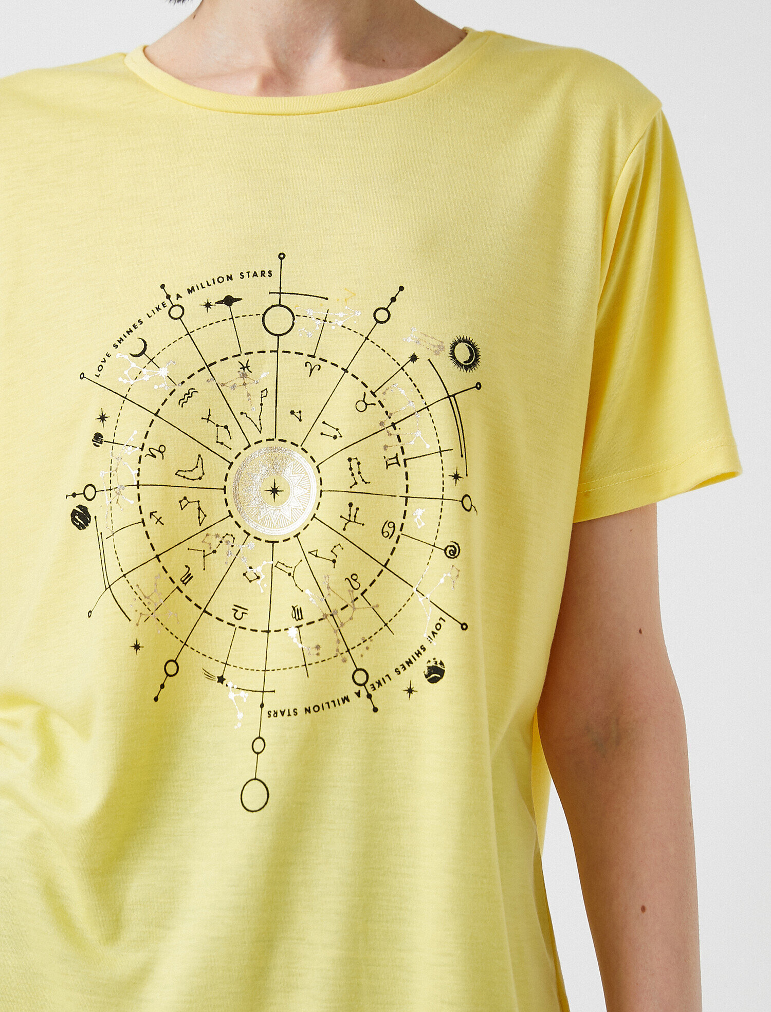   Baskılı Tişört Bisiklet Yaka Kısa Kollu Oversize