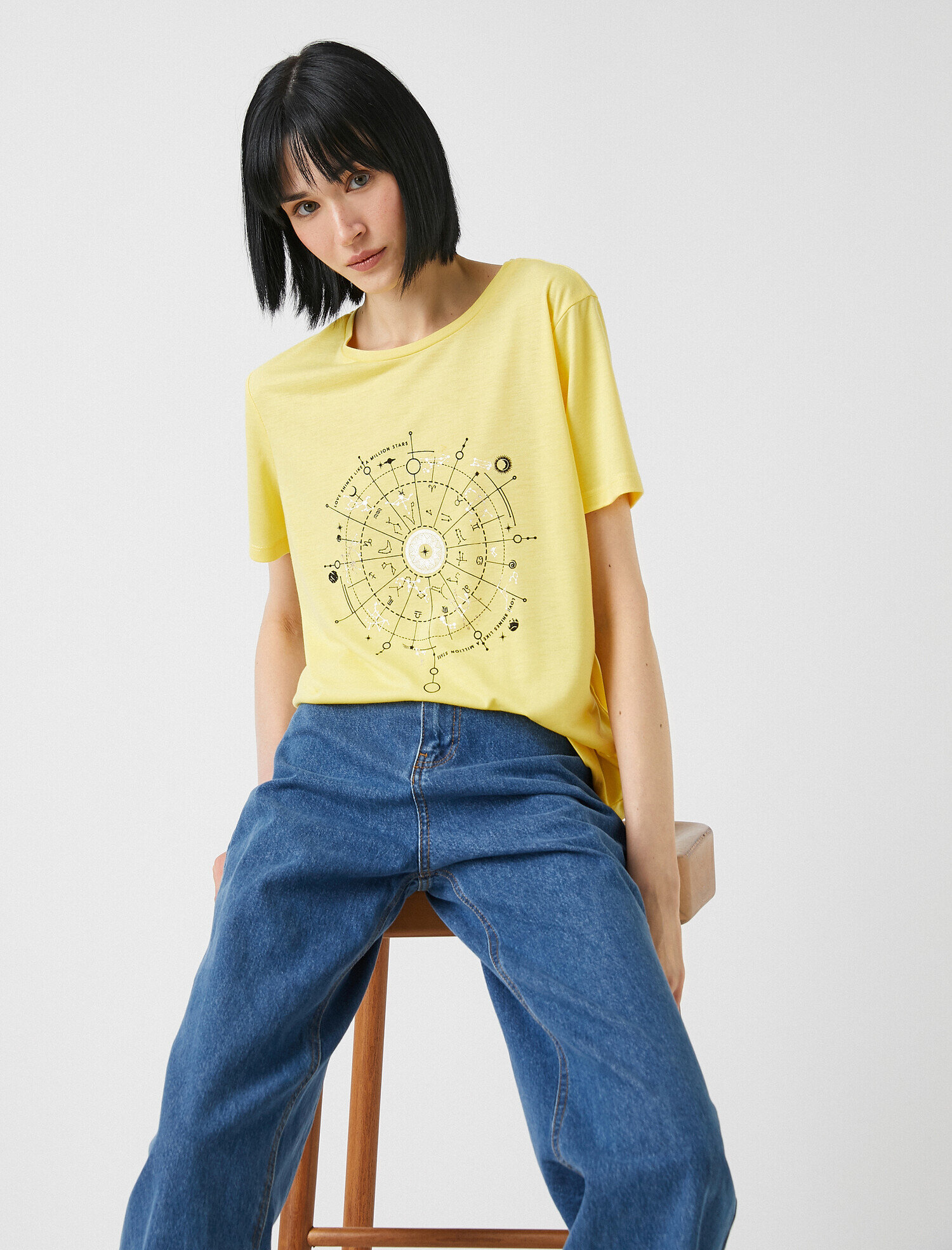   Baskılı Tişört Bisiklet Yaka Kısa Kollu Oversize