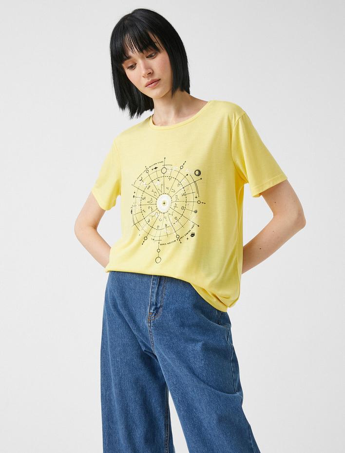  Baskılı Tişört Bisiklet Yaka Kısa Kollu Oversize