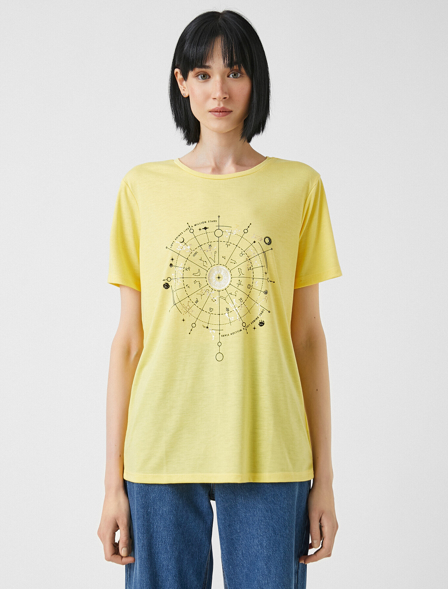   Baskılı Tişört Bisiklet Yaka Kısa Kollu Oversize