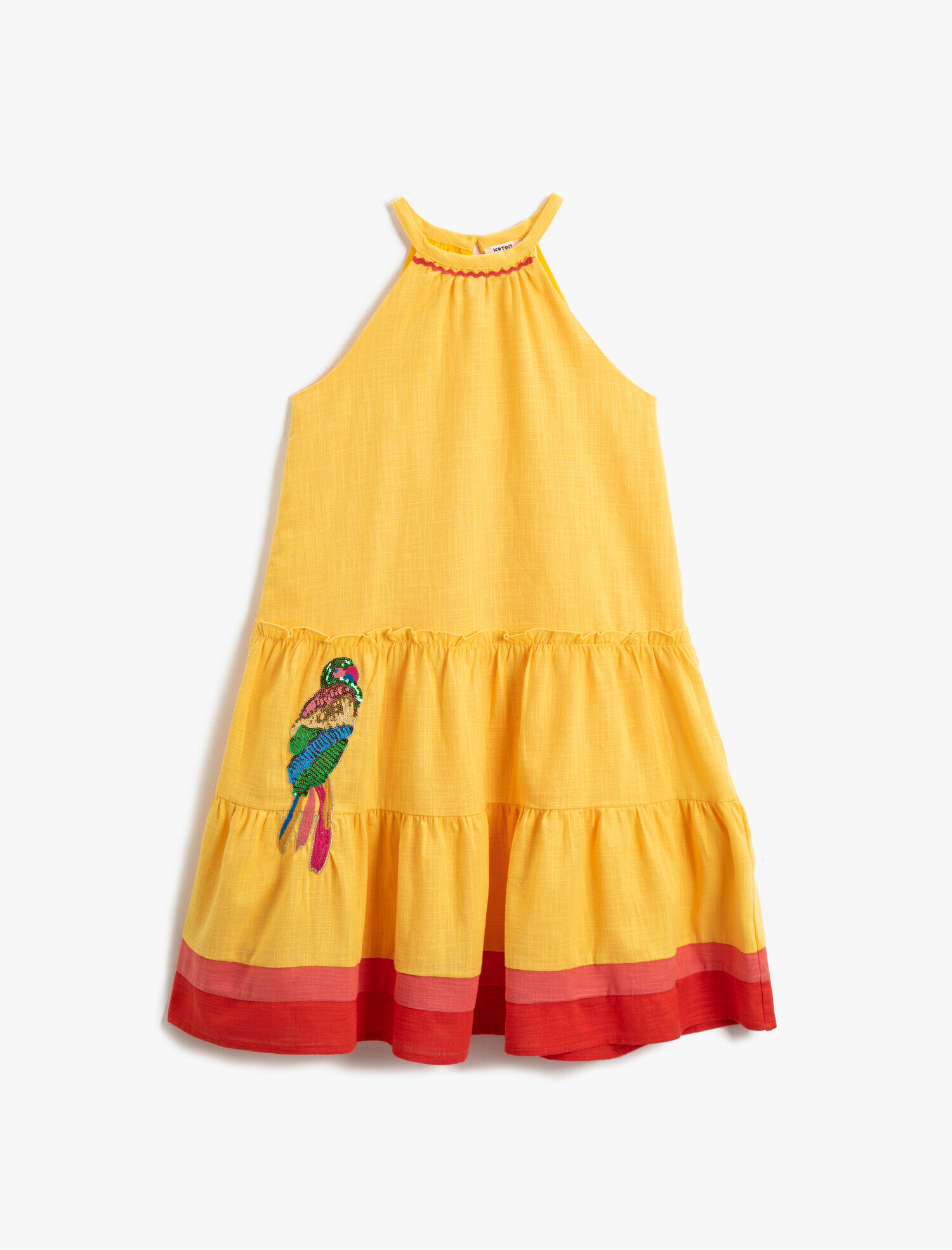  Kız Çocuk Pullu Elbise Renk Bloklu Pamuklu