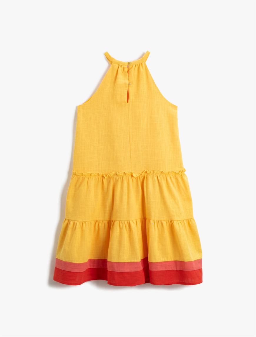  Kız Çocuk Pullu Elbise Renk Bloklu Pamuklu