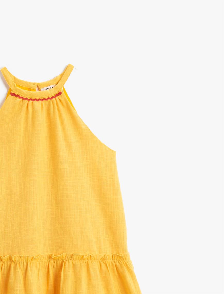  Kız Çocuk Pullu Elbise Renk Bloklu Pamuklu