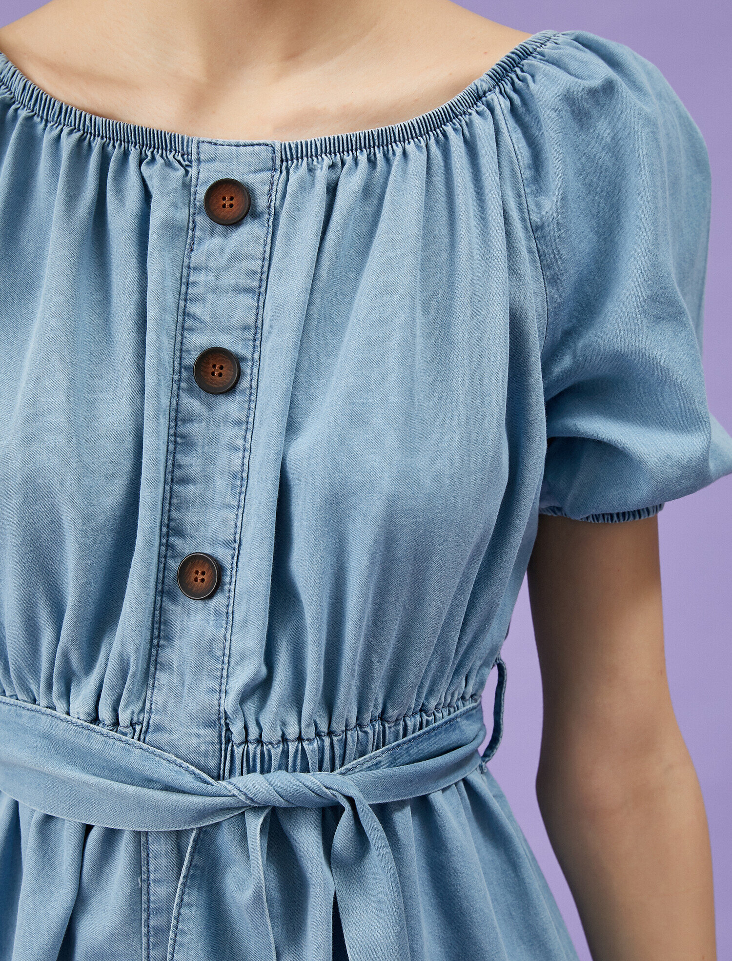   Düğme Detaylı Kot Elbise