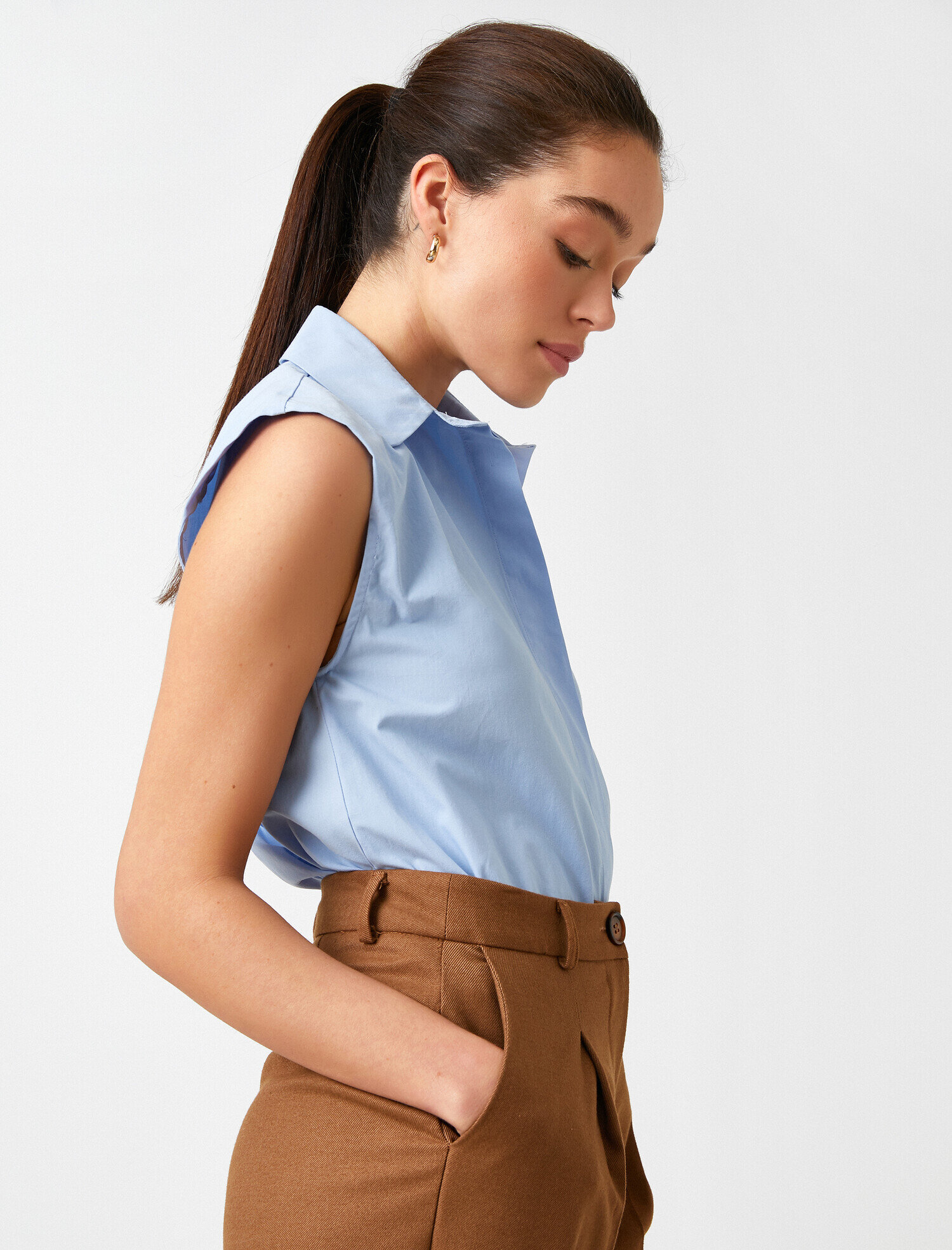   Poplin Vatkalı Gömlek Kolsuz