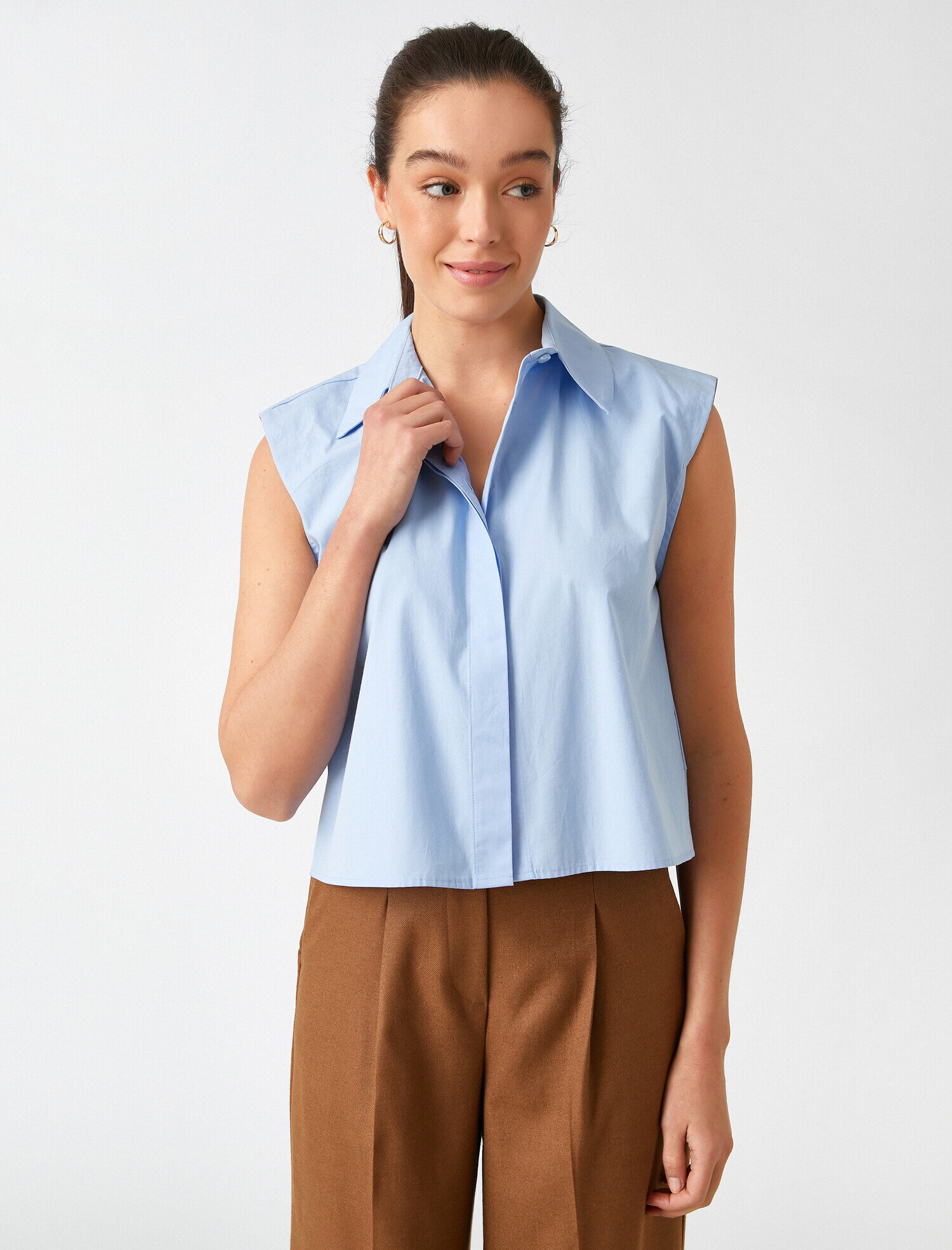   Poplin Vatkalı Gömlek Kolsuz