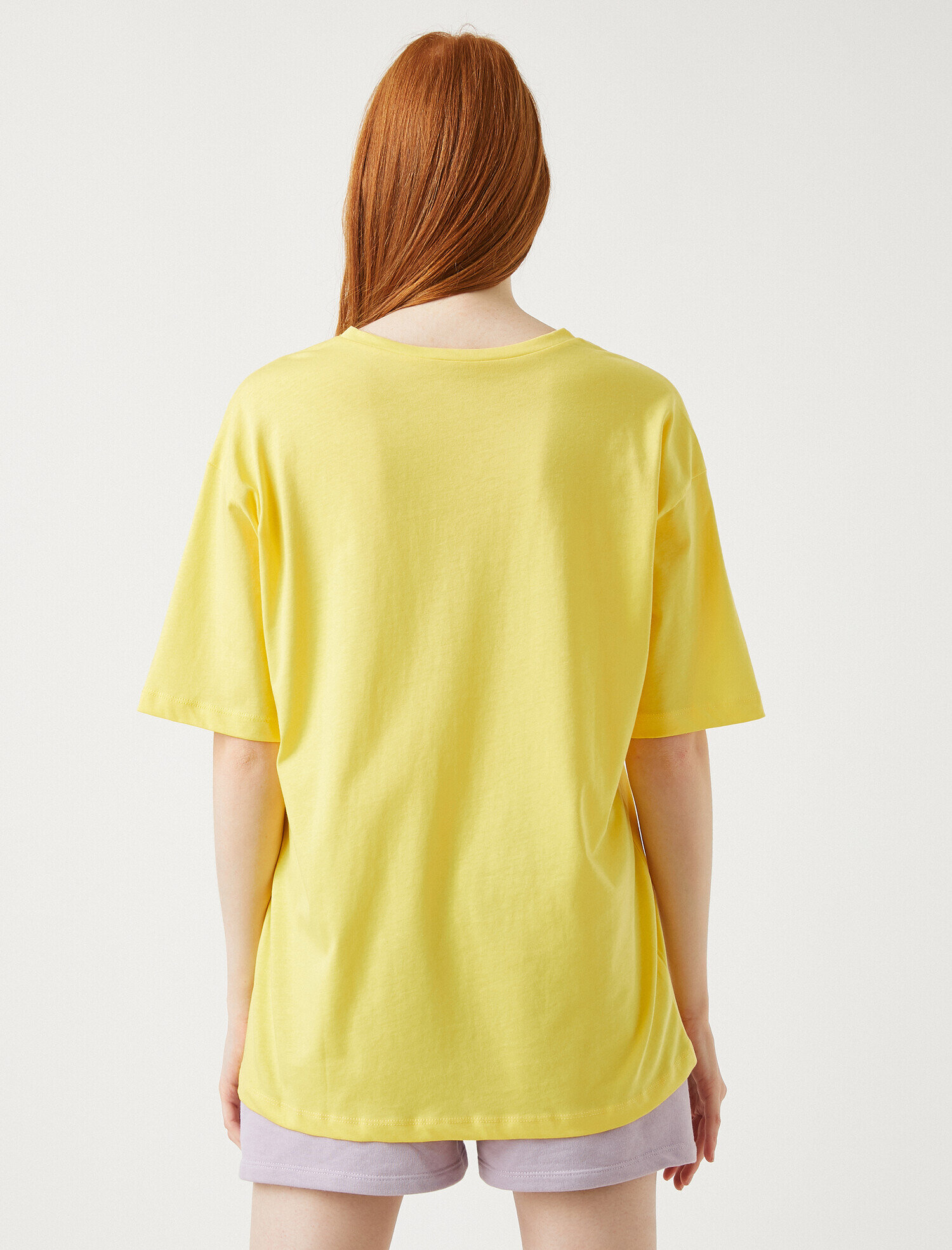   Baskılı Tişört Bisiklet Yaka Kısa Kollu Pamuklu Oversize