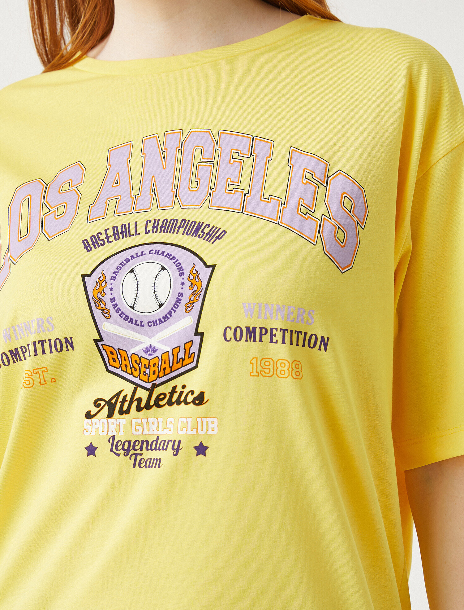   Baskılı Tişört Bisiklet Yaka Kısa Kollu Pamuklu Oversize