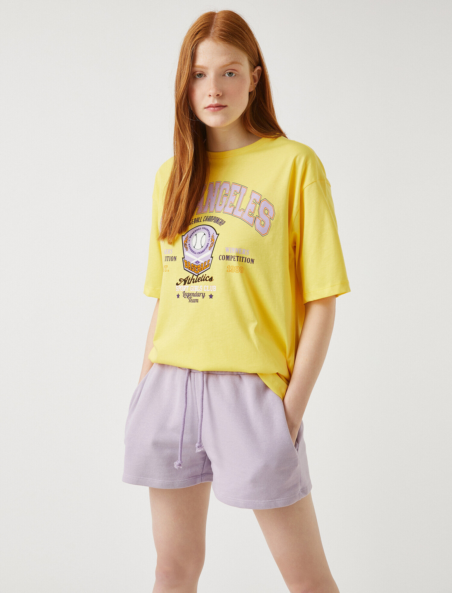   Baskılı Tişört Bisiklet Yaka Kısa Kollu Pamuklu Oversize