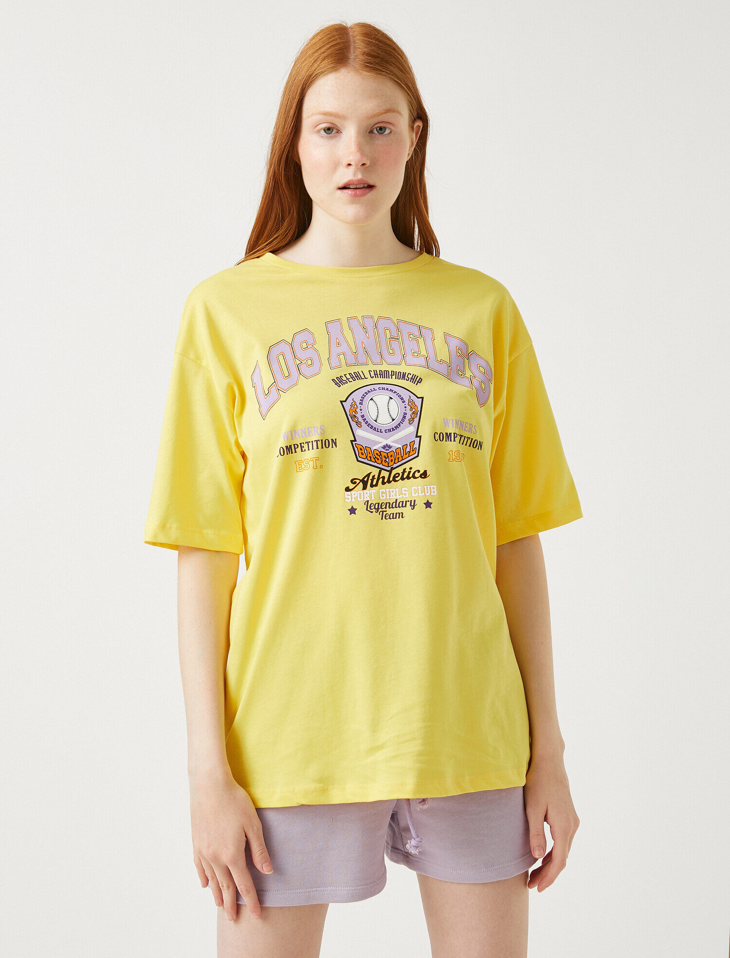   Baskılı Tişört Bisiklet Yaka Kısa Kollu Pamuklu Oversize